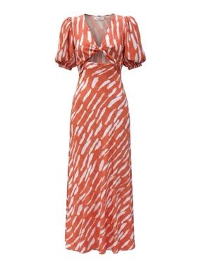 Commense Orange and White Patterned Midi Dress Size Medium NWT